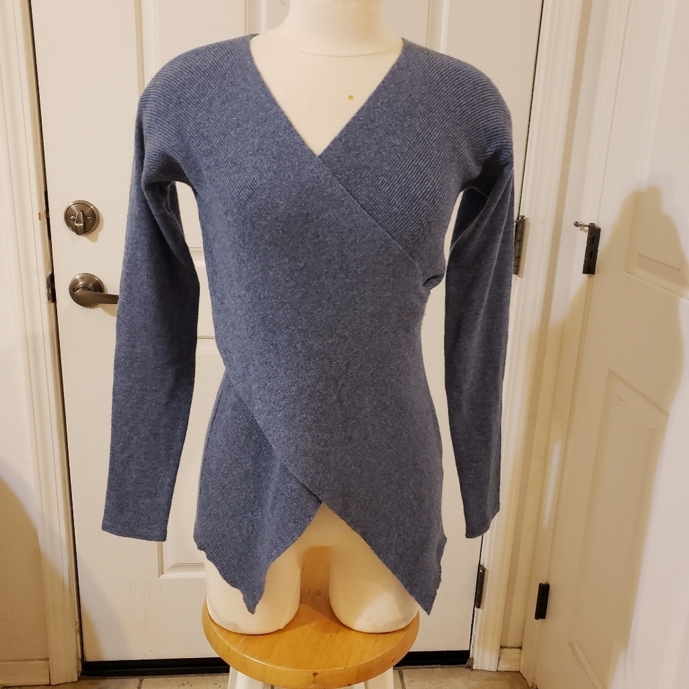 Cullen Cashmere Women's Blue Faux Wrap Sweater Size XS